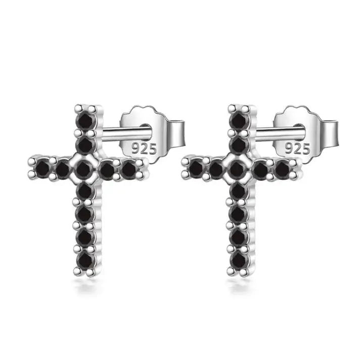 Boucles d'oreilles croix simple et zircon présentation
