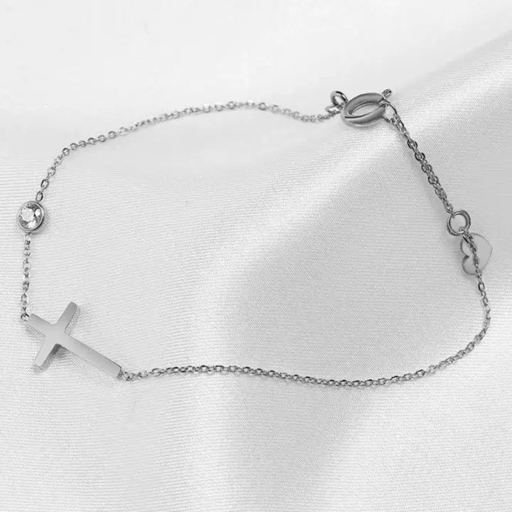 Bracelet Chrétien Croix Latérale et Zircon