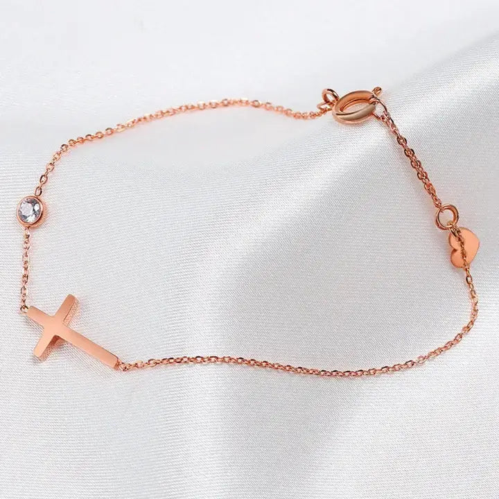 Bracelet Chrétien Croix Latérale et Zircon