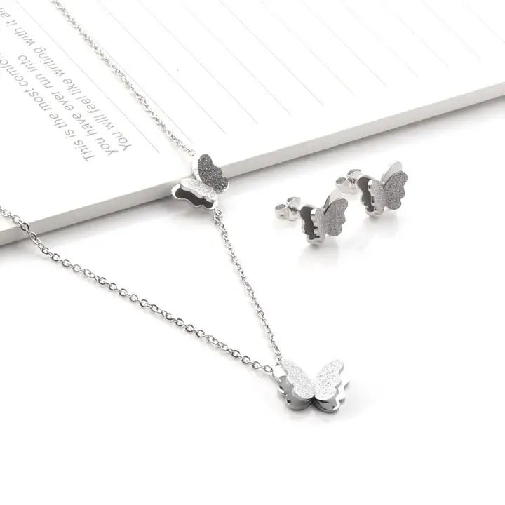 Collier boucles d'oreilles papillon argent