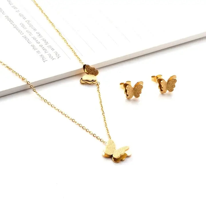 Collier boucles d'oreilles papillon or