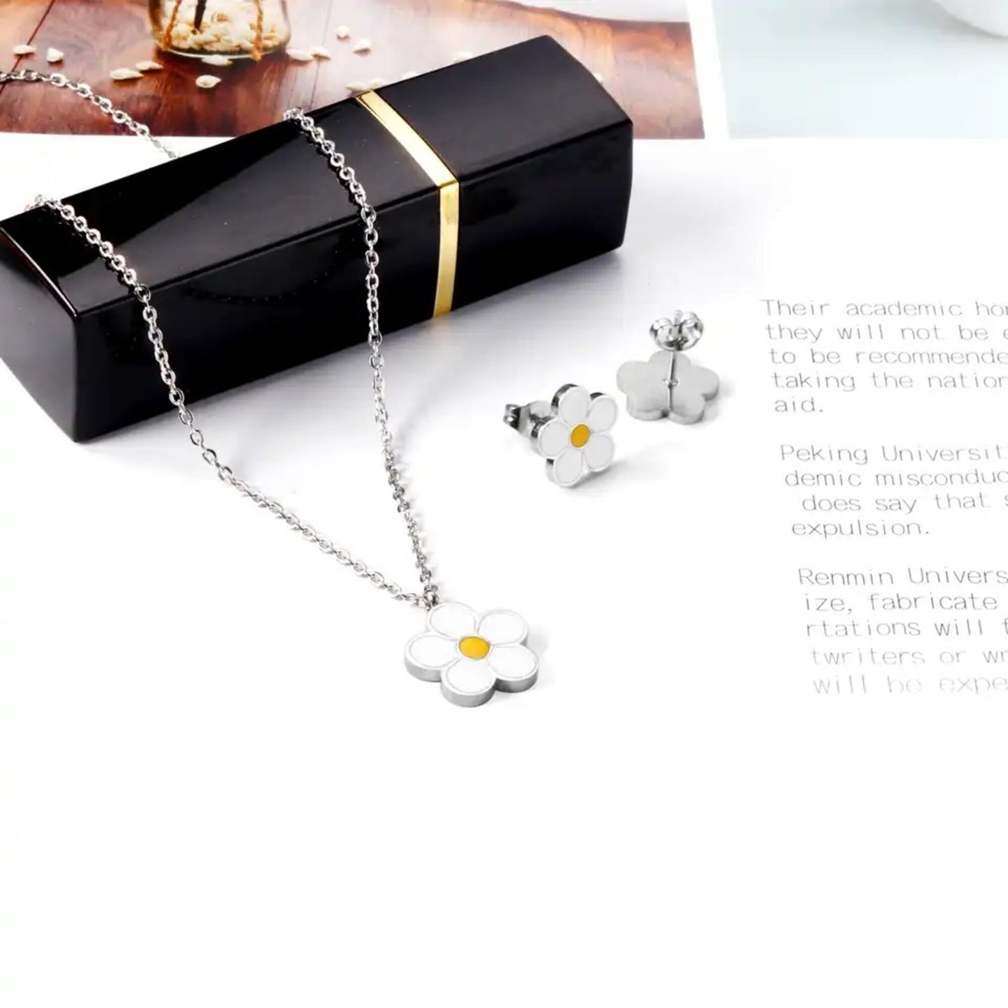 Parure Collier et Boucles d'Oreilles Marguerite