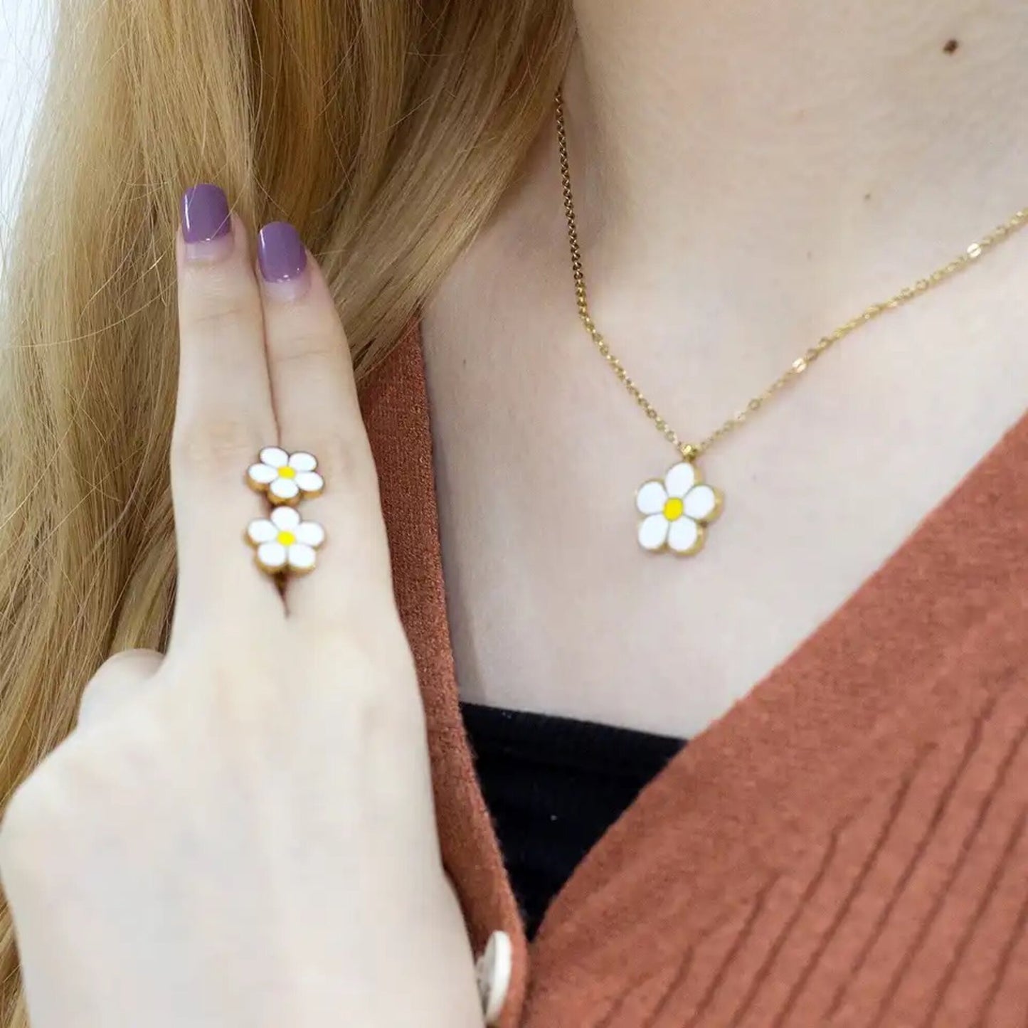 Parure Collier et Boucles d'Oreilles Marguerite