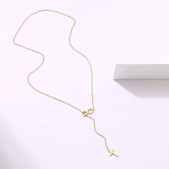 Collier pendentifs croix infini inoxydable or collier