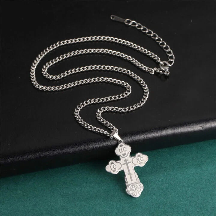Collier Chrétien Croix Orthodoxe Inoxydable argent