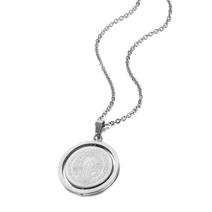 Collier Médaille Saint Benoit tourniquet argent chaine fine