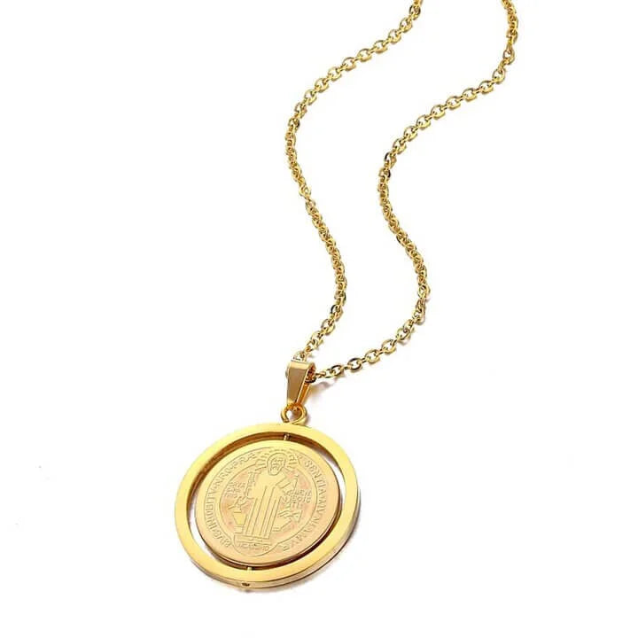 Collier Médaille Saint Benoit tourniquet or chaine fine