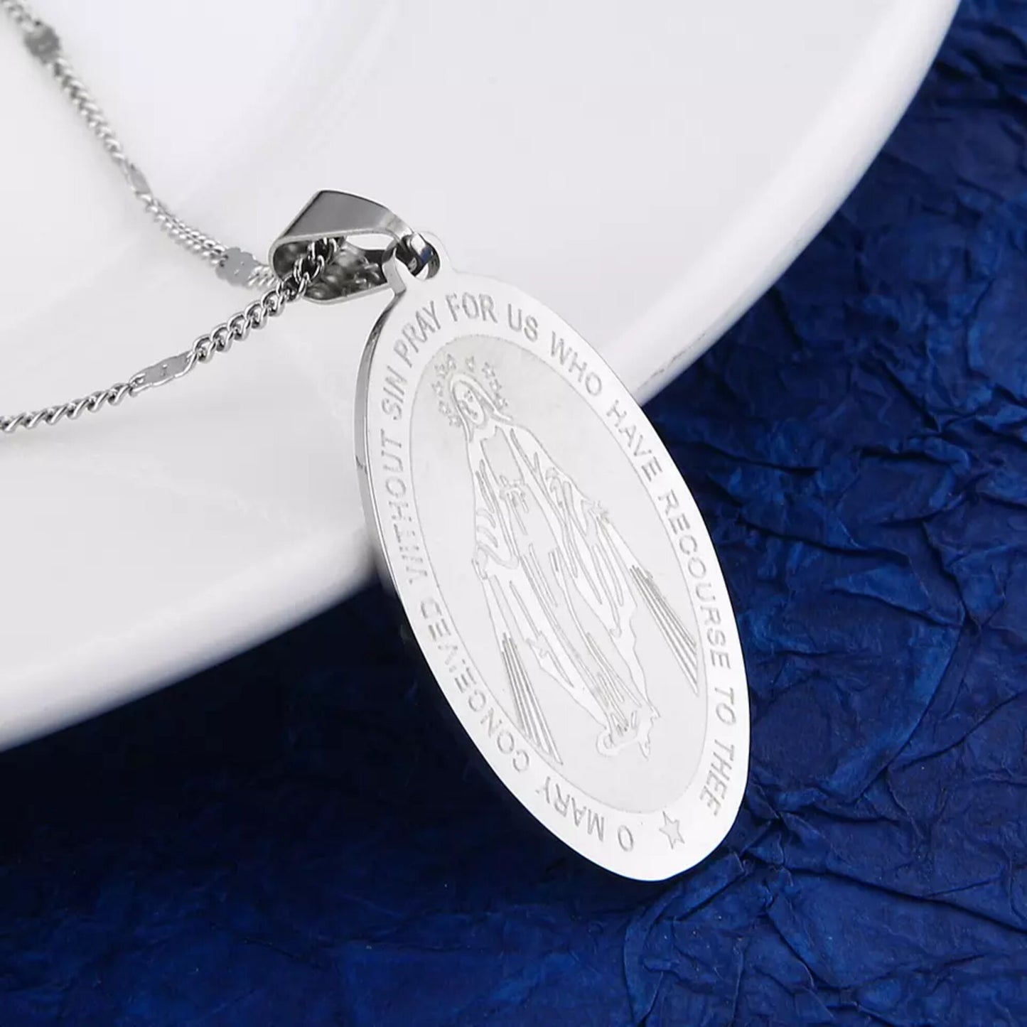 Collier médaille miraculeuse Vierge argent face