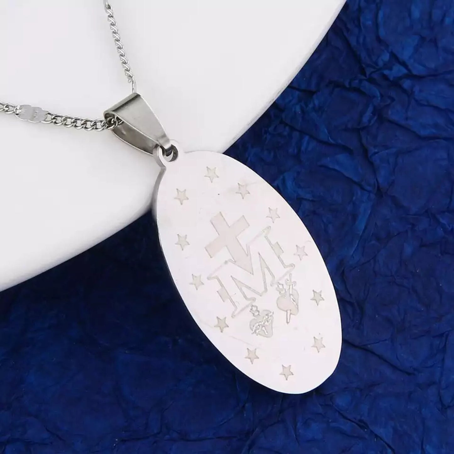 Collier médaille miraculeuse Vierge argent dos