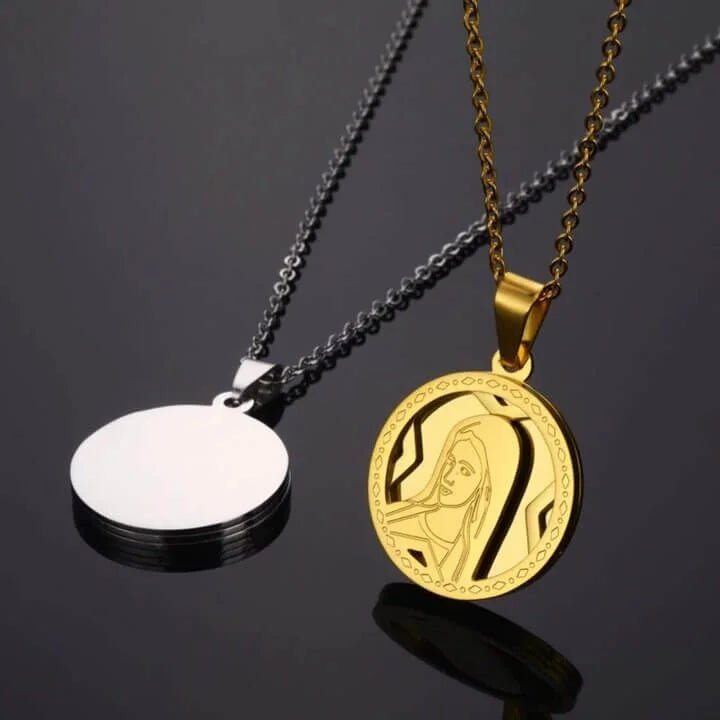 Collier Chrétien Médaille Vierge Marie or argent dos