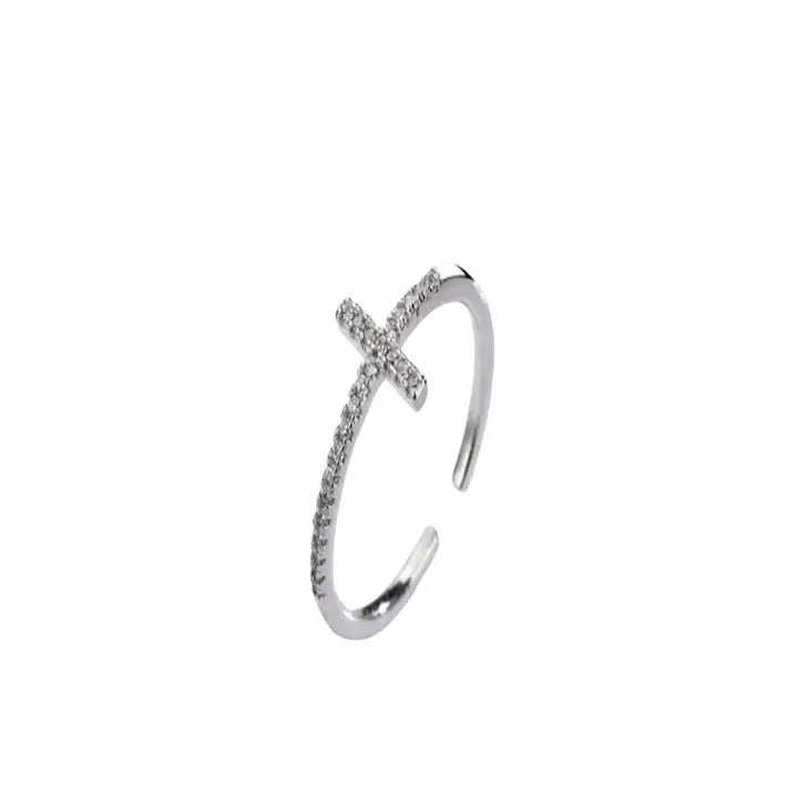 Bague Chrétienne Croix en Argent et Zircon