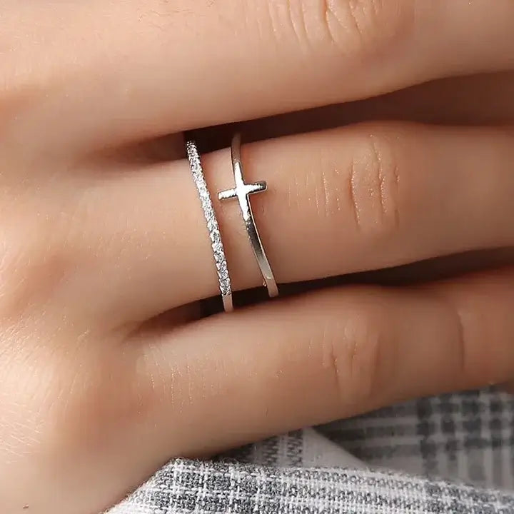 Bague Chrétienne Croix sur Deux Anneaux JRBijouxDesign