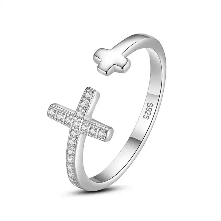 Bague Chrétienne Double Croix Zircon JRBijouxDesign