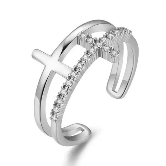 Bague Chrétienne Double Croix Zircon JRBijouxDesign