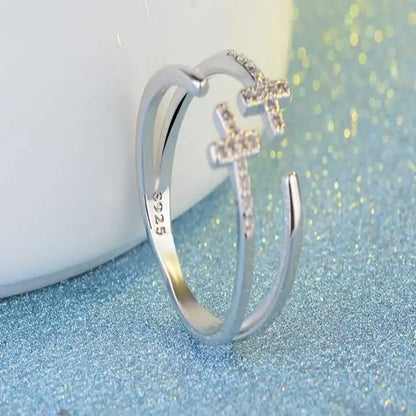 Bague Chrétienne Double Croix en Argent JRBijouxDesign