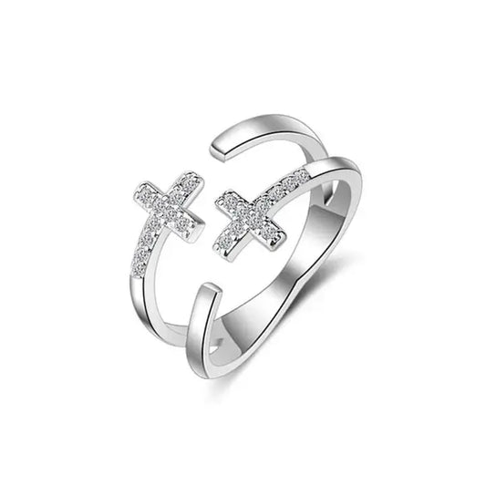 Bague Chrétienne Double Croix en Argent JRBijouxDesign