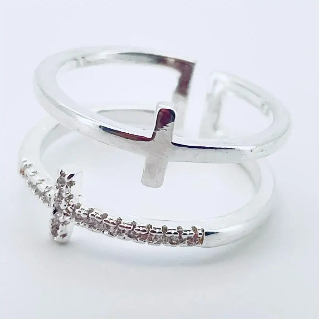 Bague Chrétienne Double Croix en Zircon JRBijouxDesign