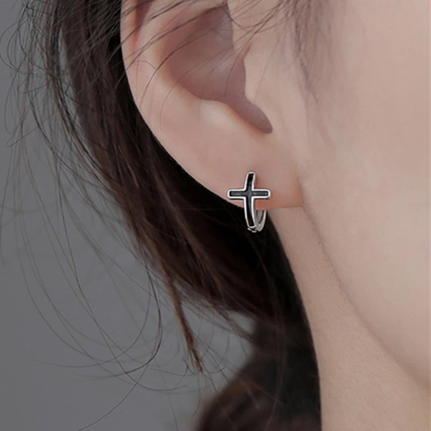 Boucles d'Oreilles Croix Noires en Argent JRBijouxDesign