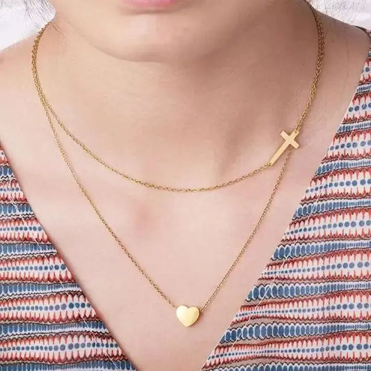 Collier Chrétien Croix et Coeur Inoxydable JRBijouxDesign