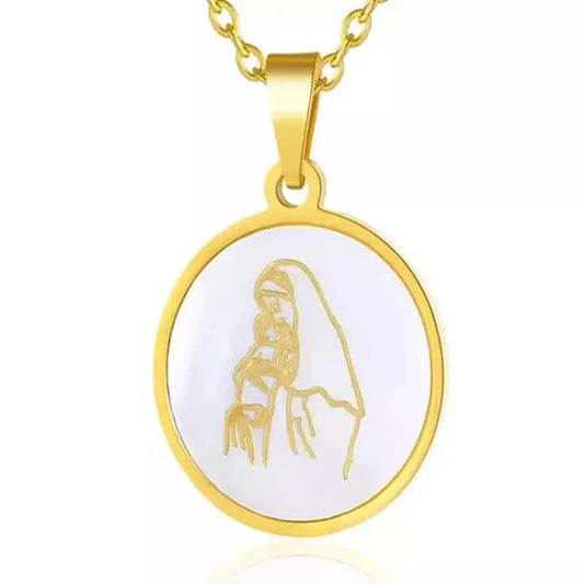 Collier Chrétien Vierge à l'Enfant dans la Nacre JRBijouxDesign