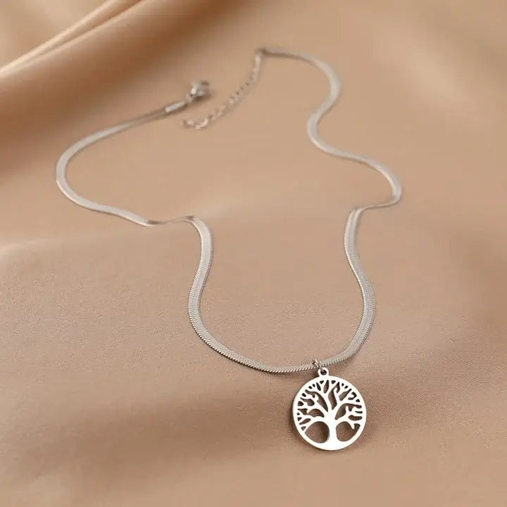 Pendentif Arbre de Vie avec Collier Plat argent