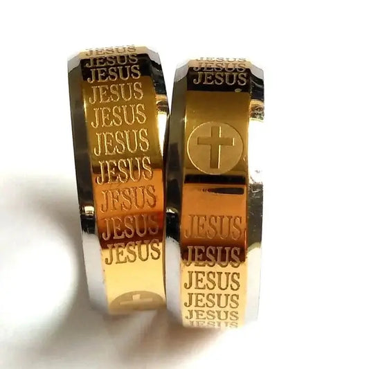 Bague Croix Chrétienne avec Inscription JESUS