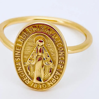 Bague Médaille Bonheur avec Vierge Marie face