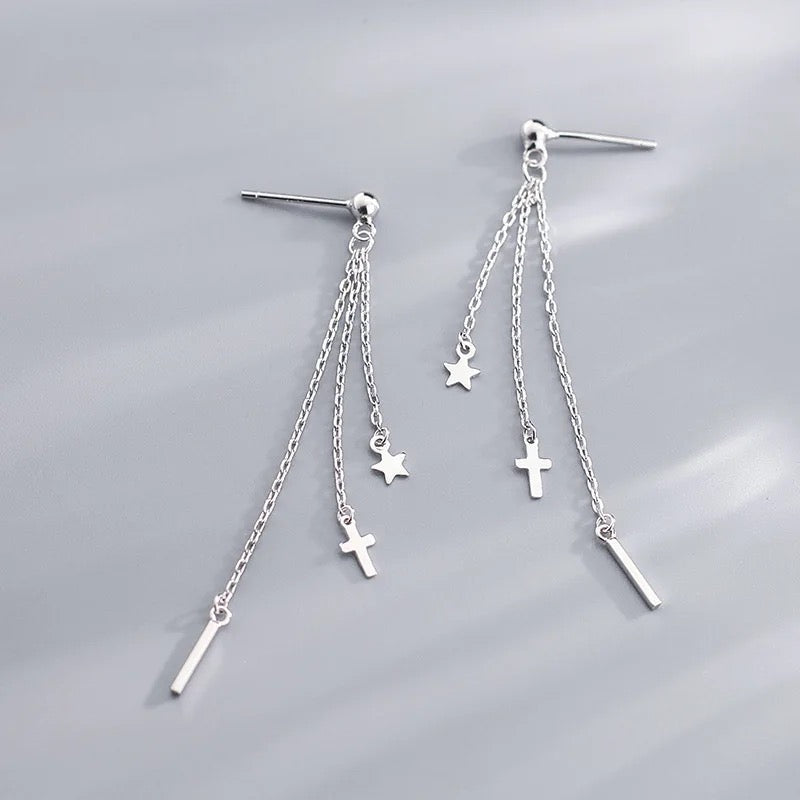 Boucles d'Oreilles Croix et Etoiles Scintillantes - JRBijouxDesign