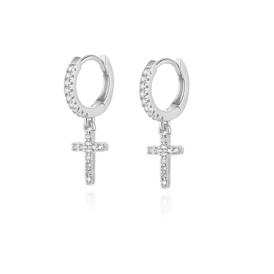 Boucles d'Oreilles Croix et Pierres de Zircon or