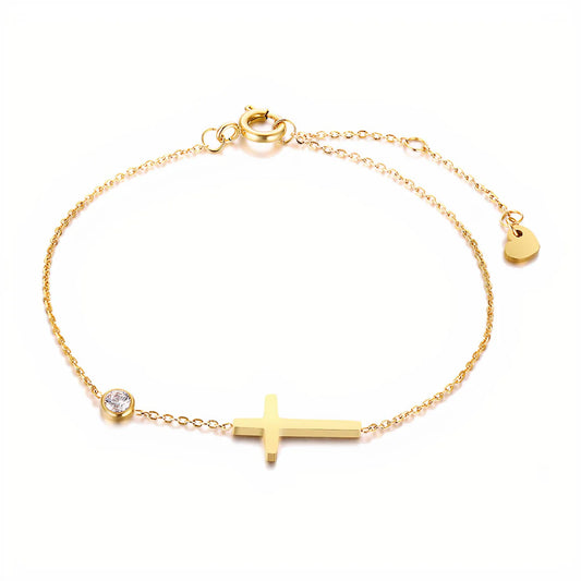 Bracelet Croix Chrétienne et Pierres de Zircon