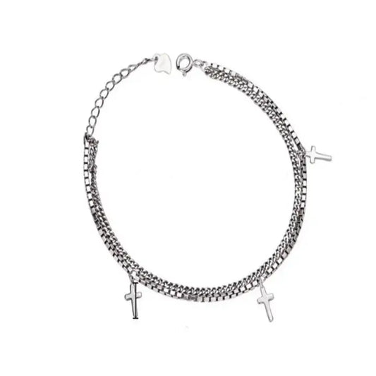 Bracelet Petites Croix et Double Chaines