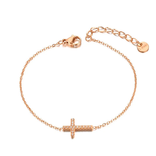 Bracelet Croix Chrétienne Pierres de Zircon