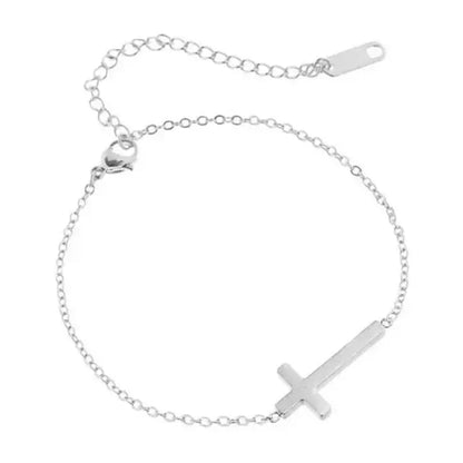 Bracelet croix chrétienne minimaliste inoxydable argent blanc