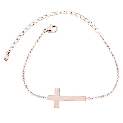 Bracelet croix chrétienne minimaliste inoxydable or rose blanc
