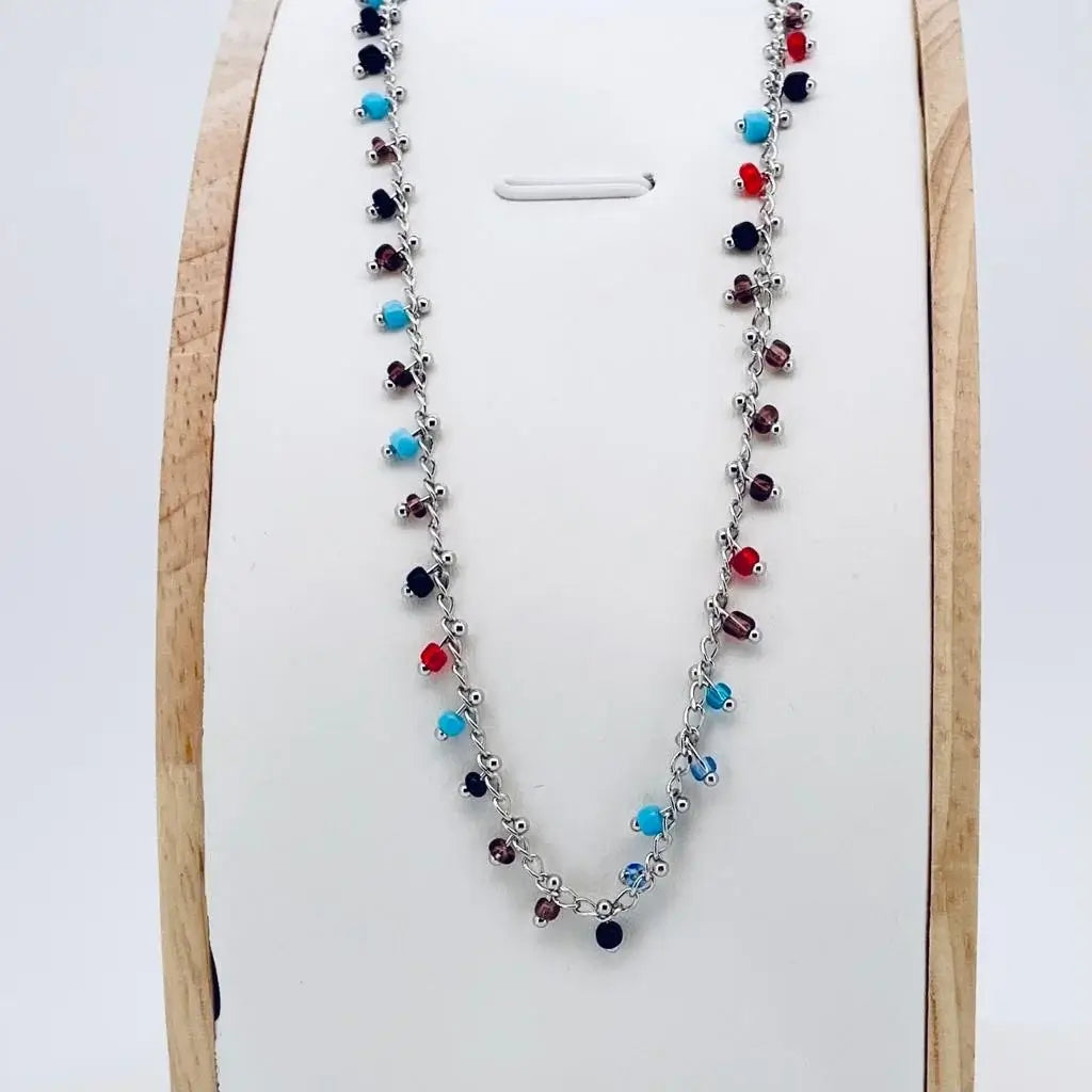 Collier pendentifs Gigi Clozeau et perles colorées argent support