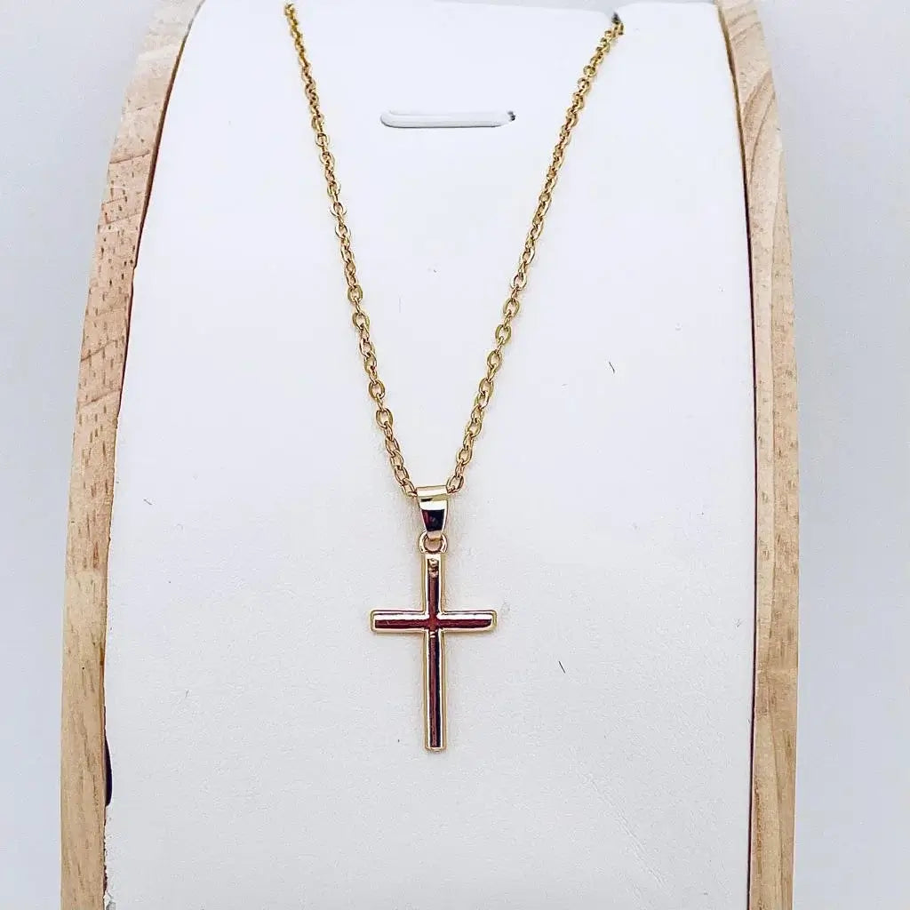 Collier pendentif croix chrétienne minimaliste or support