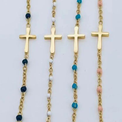 Collier croix rosaire en acier inoxydable couleurs