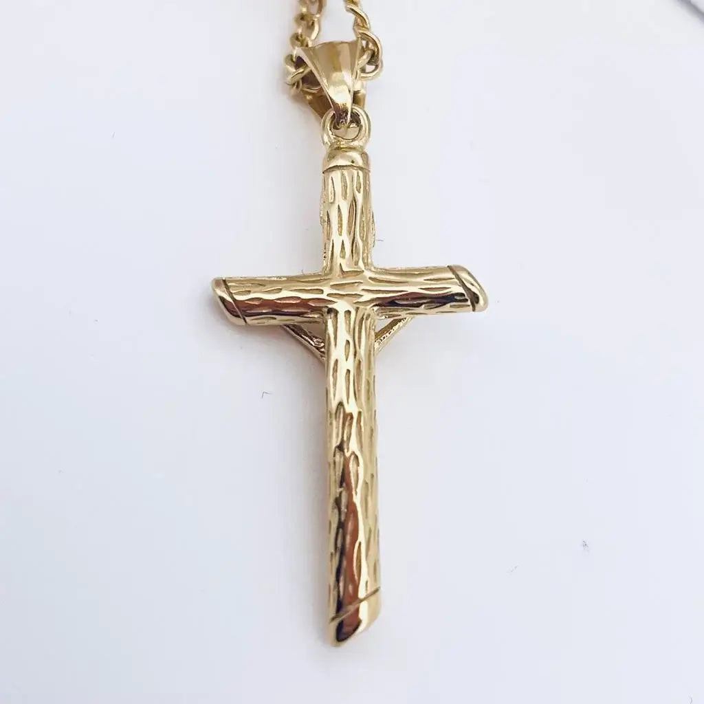 Collier croix chrétienne imitation bois dos
