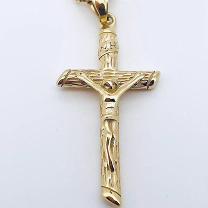 Collier croix chrétienne imitation bois face