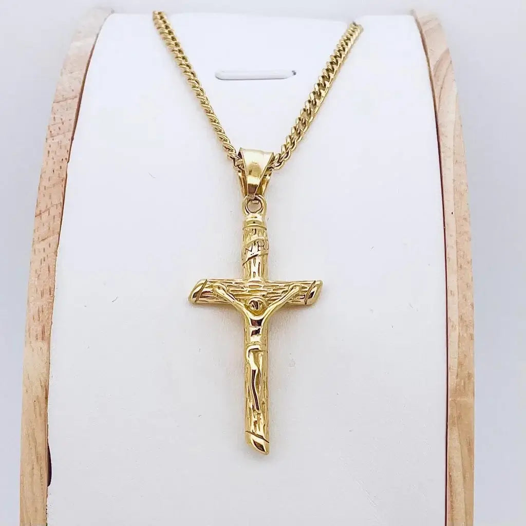 Collier croix chrétienne imitation bois support