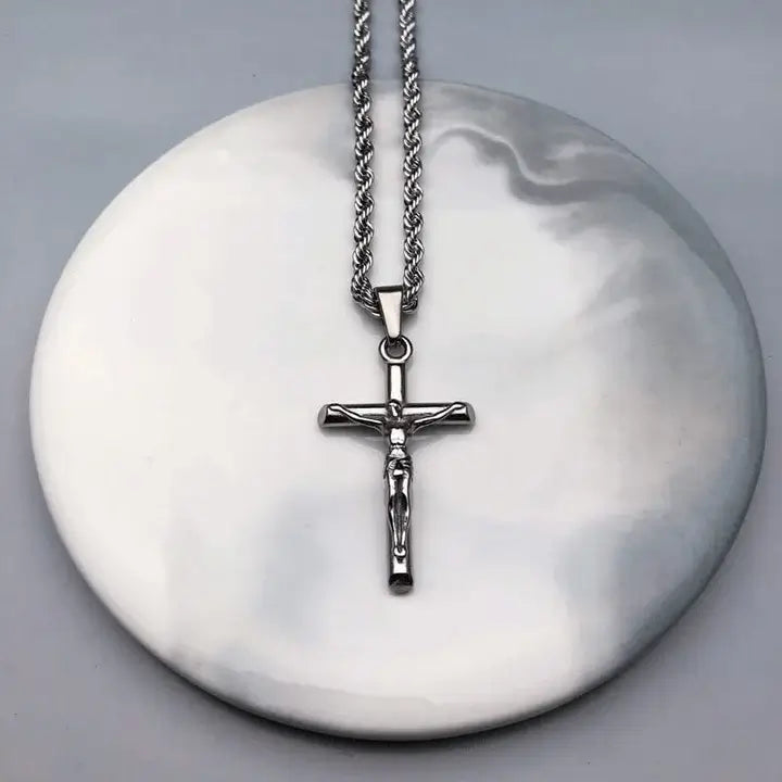 Collier Croix Chrétienne Portant Jésus Christ argent