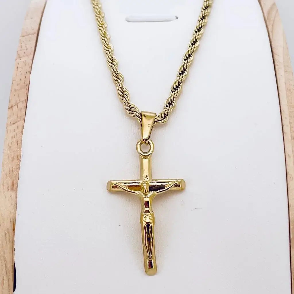 Collier croix chrétienne portant Jésus Christ or chaine épaisse