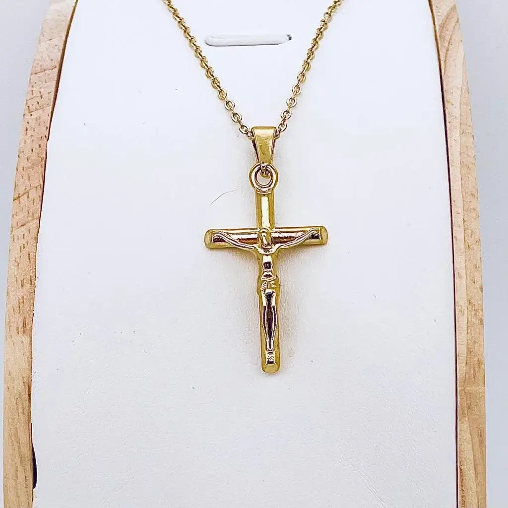 Collier croix chrétienne portant Jésus Christ or chaine fine