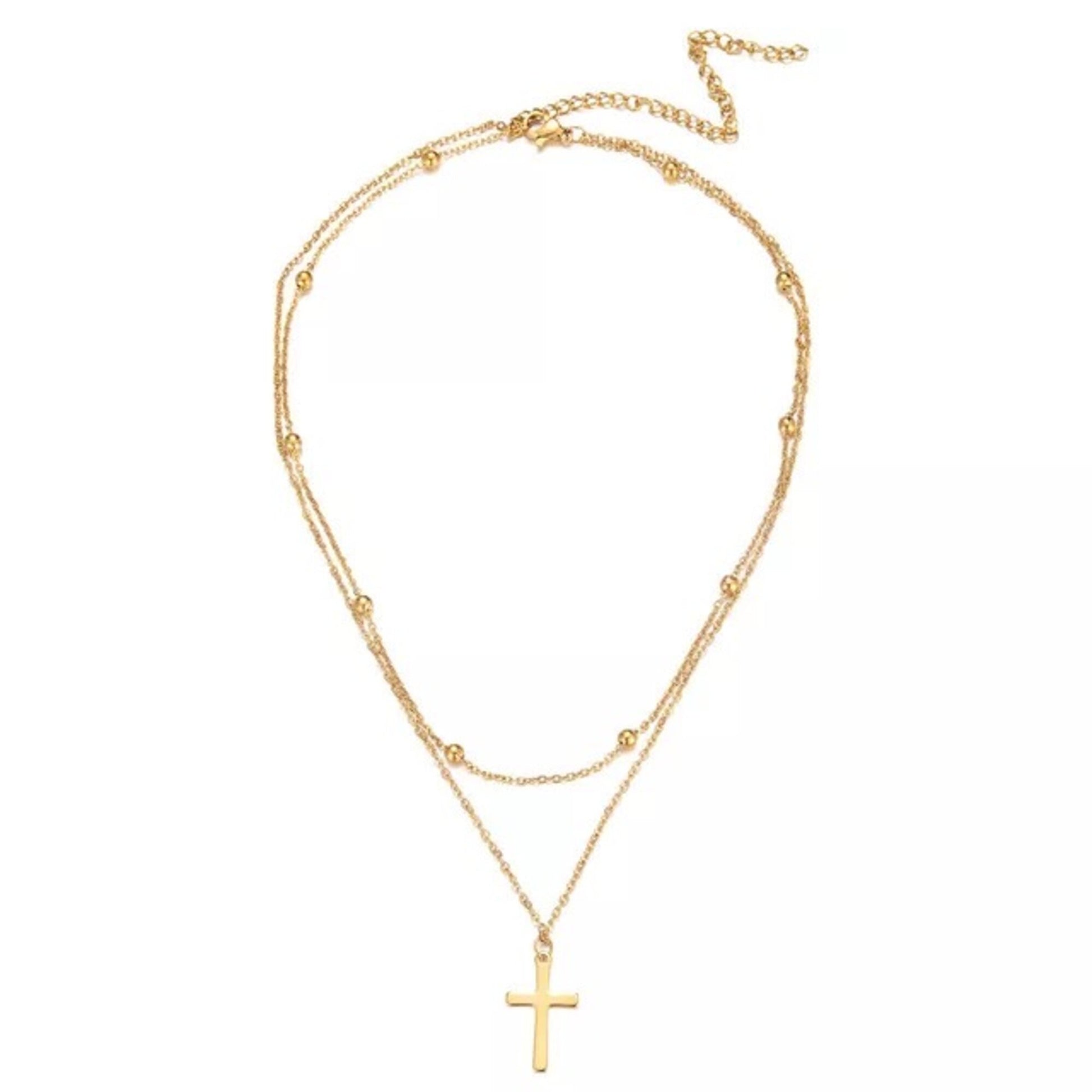 Collier Pendentif Croix et Petites Perles