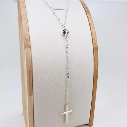 Collier croix pendante et pierre de zircon argent support