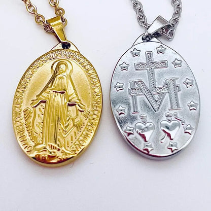 Collier de protection médaille Vierge Marie or argent dos