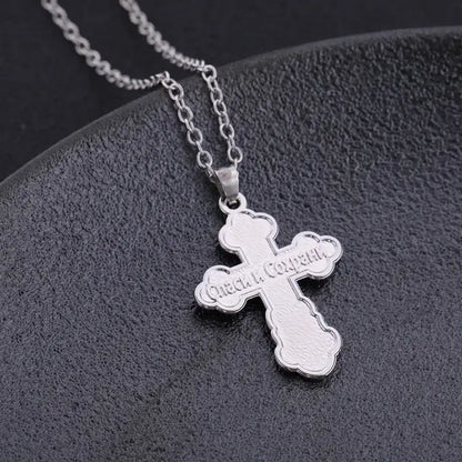 Collier Chrétien Pendentif Croix Orthodoxe Argenté dos