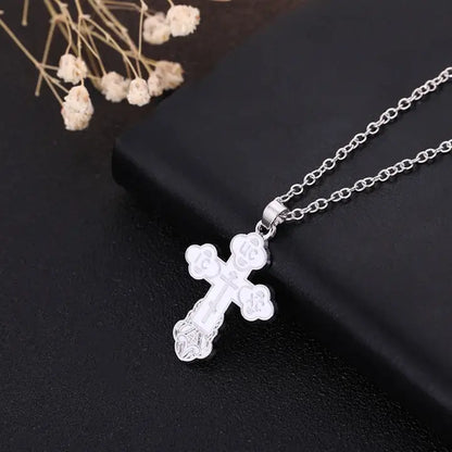 Collier Chrétien Pendentif Croix Orthodoxe Argenté blanc