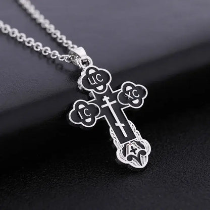 Collier Chrétien Pendentif Croix Orthodoxe Argenté noir