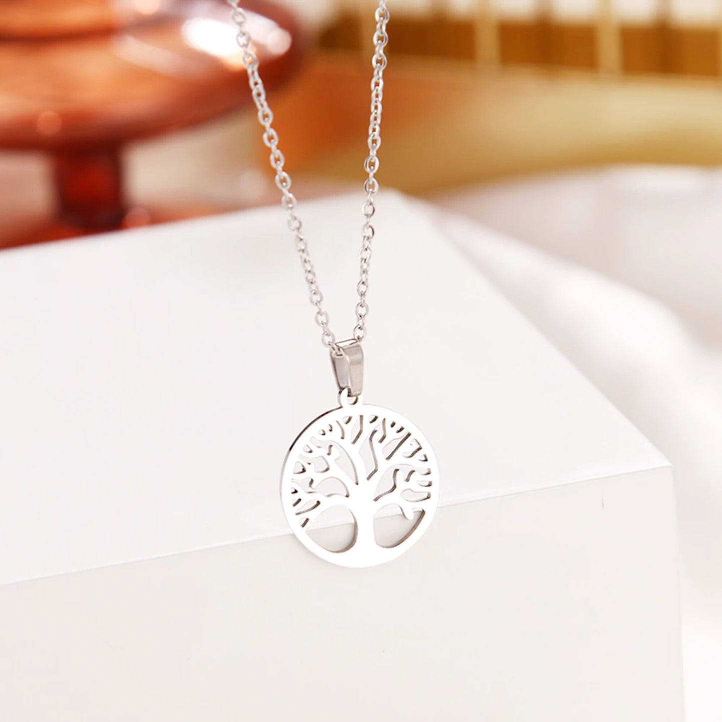 Collier Arbre de Vie en Acier Inoxydable argent